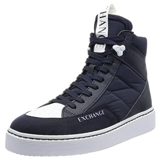Armani Exchange poly leather inserts, micro logo, printed suede, scarpe da skate uomo, blu/bianco (navy/op. White), 43 eu