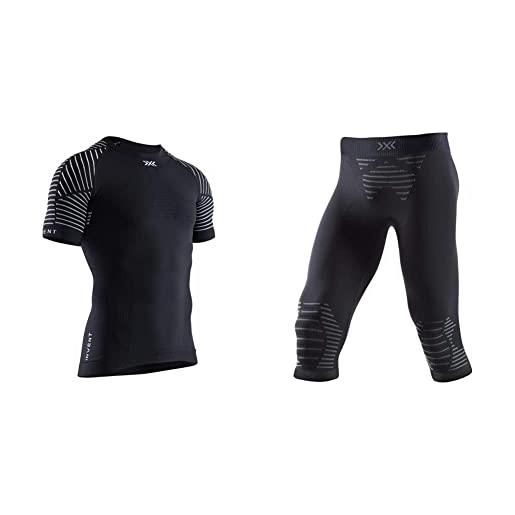 X-Bionic invent 4.0 maglia termica uomo manica corta a compressione & pantaloni sportivi ¾ uomo per running, sci, fitness, sport invernali, l, nero