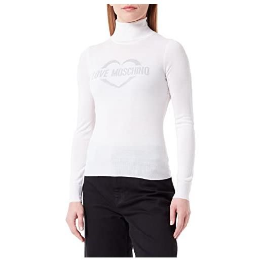 Love Moschino slim fit tartaruga con cuore jacquard intarsiato maglione, bianco, 54 donna