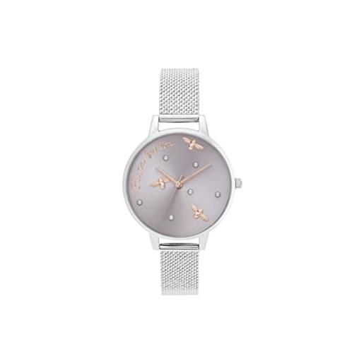 Olivia Burton orologio analogico al quarzo da donna con cinturino in maglia metallica in acciaio inossidabile argentato - ob16pq01