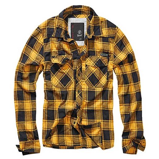 Brandit checkshirt uomo camicia maniche lunghe nero/giallo s 100% cotone regular