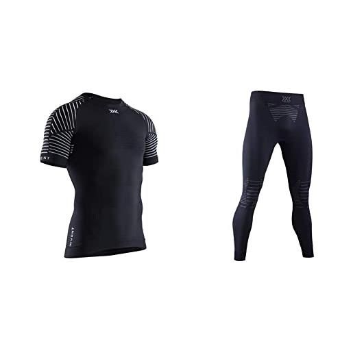 X-Bionic invent 4.0 maglia termica uomo manica corta a compressione & pantaloni strato base uomo per running, sci, fitness, sport invernali, m, nero