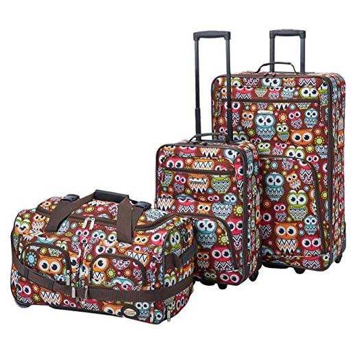 Rockland vara softside - set di 3 bagagli verticali, gufo, 20 inch, 22 inch, 28 inch, vara softside - set di 3 bagagli verticali