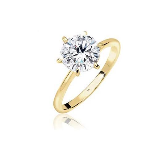 Elli premium anelli donna solitario di fidanzamento scintillante con cristalli di zirconio cubico in oro giallo 375