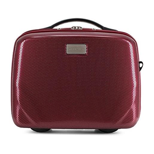 WITTCHEN pc ultra light borsa per cosmetici custodia cosmetica borsa da toilette beauty case realizzato in policarbonato maniglia fascia elastica per tracolla taglia xs rosso scuro