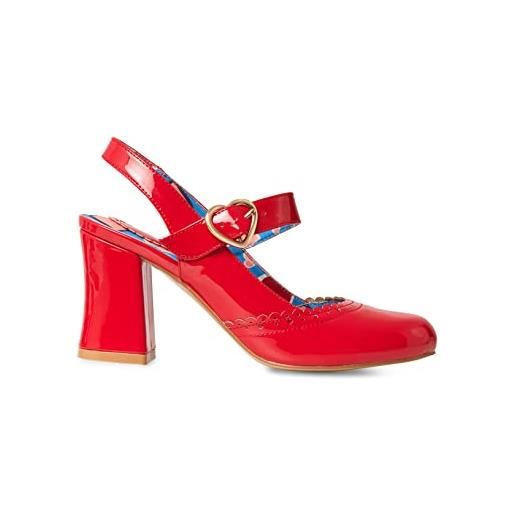 Joe Browns vernice slingback stile brogue fibbia dettaglio blocco tacco retro scarpe, décolleté donna, rosso, 39 eu