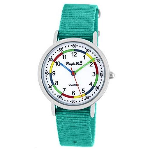 Pacific Time first 865220, orologio da polso per bambini, con cinturino in tessuto, analogico, al quarzo, colore: turchese