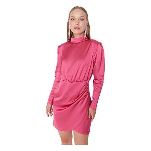 Trendyol woman mini wrapover high neck woven dress vestito, pink, 42 donna