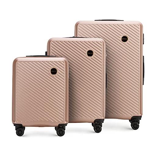 WITTCHEN valigia da viaggio bagaglio a mano valigia da cabina valigia rigida in abs con 4 ruote girevoli serratura a combinazione maniglia telescopica circle line set di 3 valigie rosa cipria