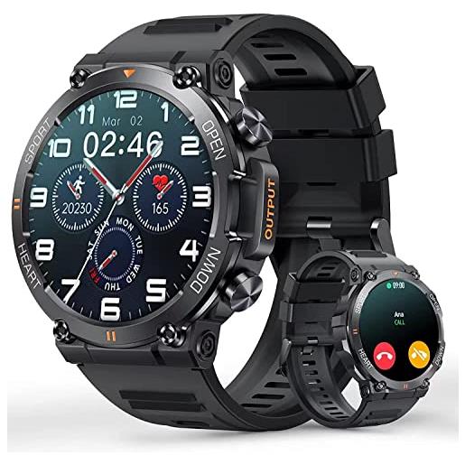 Berrosy smartwatch uomo orologio, 1.39 fitness militari smart watch tracker di attività con le chiamate bluetooth, 120+ modalità sport, cardiofrequenzimetro, spo2, notifiche whatsapp per android ios