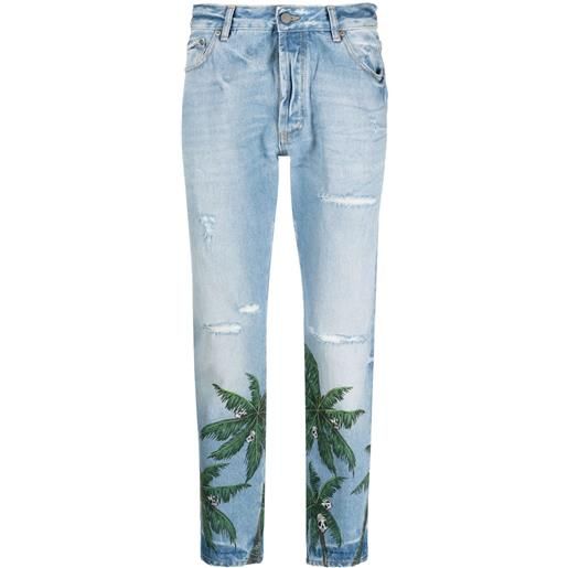 Palm Angels jeans slim con stampa palm tree - blu