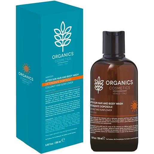 Organics cosmetics detergente doposole coconut e sunflower per corpo e capelli 250ml