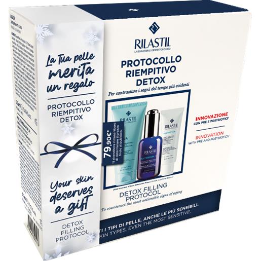 Rilastil cofanetto protocollo riempitivo detox viso aqua detergente 50ml + siero 30ml + crema 15ml