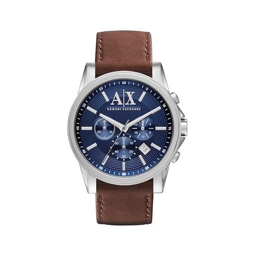 Armani Exchange orologio da uomo, movimento cronografo al quarzo, cassa in acciaio inossidabile da 45 mm con cinturino in pelle, ax2501