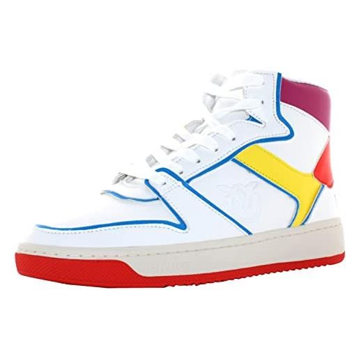 Pinko adele sneaker recycled pu, scarpe con lacci donna, gy5_bianco/rosso/blu/giallo, 36 eu