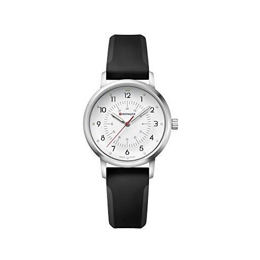 WENGER donna avenue - orologio al quarzo analogico in acciaio inossidabile con cinturino nero in silicone fabbricato in svizzera 01.1621.111