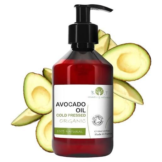 B.O.T cosmetic & wellness - olio di avocado biologico 100% | rigenerante per capelli e ciglia | antirughe naturale | idratante per corpo e unghie | struccante veloce | multiuso, 100 ml