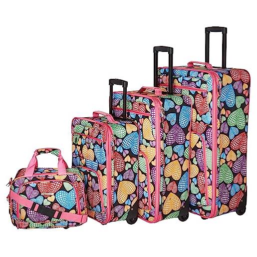 Rockland set di 4 bagagli a forma di cuore, nuovo cuore, taglia unica, jungle softside - set di valigie verticali