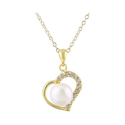 Bella Pearls donna 925 placcato rodio argento bottone perla cinesa da coltivazione