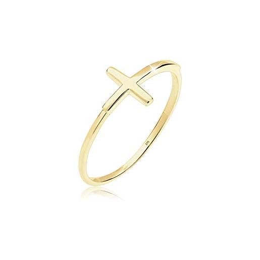 Elli premium anelli anello da donna, con croce, stile geometrico e minimal, alla moda, in oro giallo 375