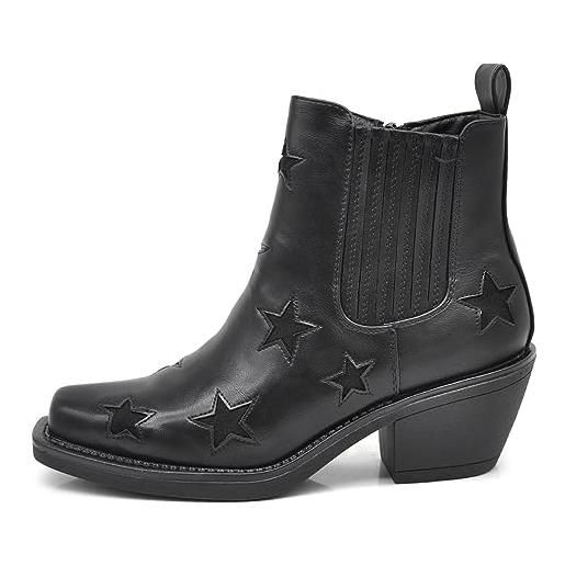 IF fashion scarpe da donna stivali stivaletti cowboy western camperos texani punta quadrata mp628-2 nero n. 40