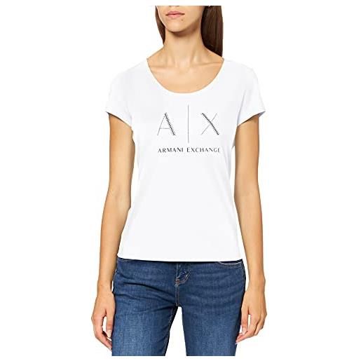 Armani Exchange strass logo maglietta a maniche corte da donna, bianco (optic white 1000), l