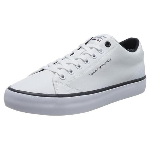Tommy Hilfiger sneakers vulcanizzate uomo th hi vulc core low canvas scarpe, bianco (white), 40 eu