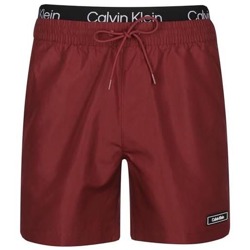 Calvin Klein pantaloncino da bagno uomo medium double wb lungo, rosso (sienna brown), s