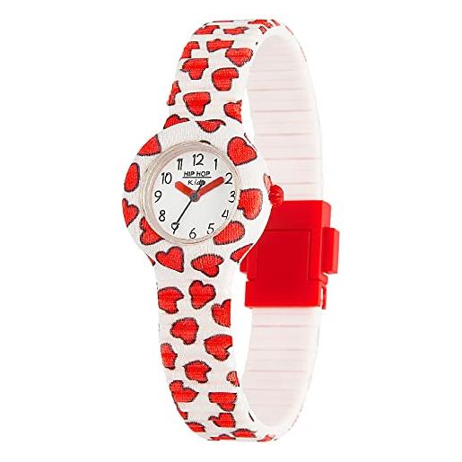 HIP HOP, collezione happy love, orologio bambina, con cinturino in silicone intercambiabile, lunetta bianca, cassa 28 mm, movimento al quarzo, bianco con cuoricini rossi