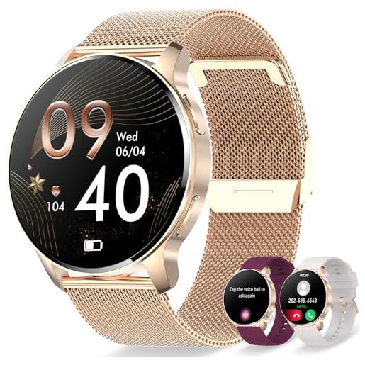 Erkwei smartwatch donna orologio chiamata e notifiche messaggi assistente vocale smart watch per android ios fitness orologio digitale con cardiofrequenzimetro, spo2, sonno, contapassi, 20 sportivo
