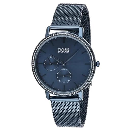 HUGO BOSS boss orologio analogico multifunzione al quarzo da donna con cinturino in maglia metallica in acciaio inossidabile blu - 1502518