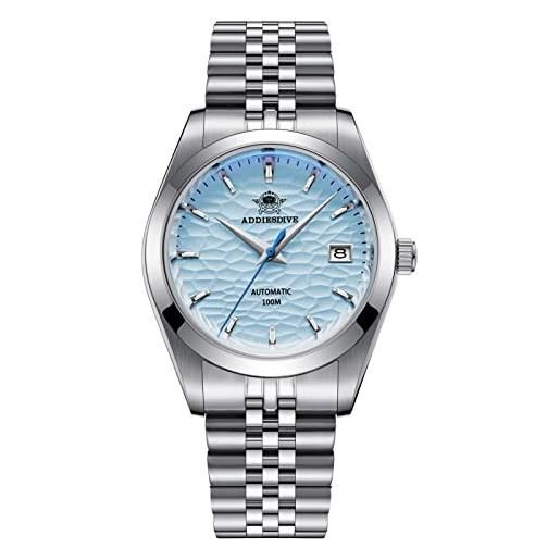 ADDIESDIVE addiedive 39mm orologio automatico da uomo ripple quadrante blu 2 tones solid steel band nh35a movimento