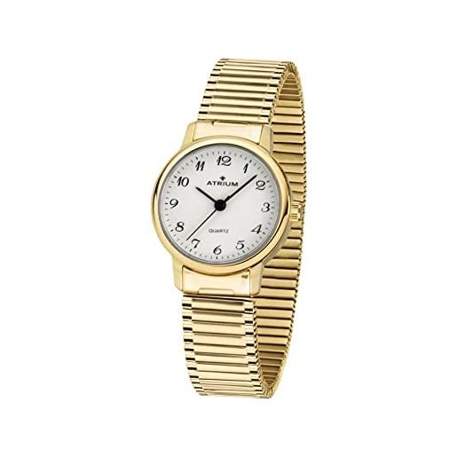 Atrium orologio da polso da donna, in acciaio inox, analogico, al quarzo, con cinturino in acciaio inox, colore oro a43-60, gold, bracciale