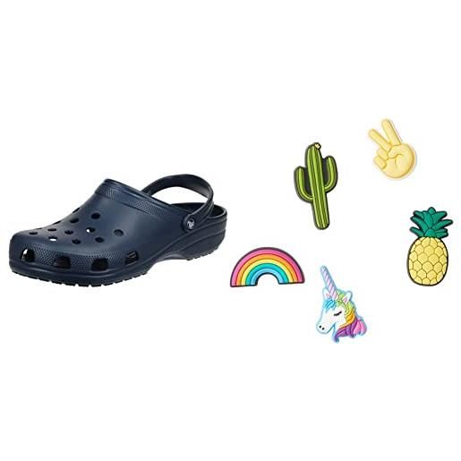 Crocs classic, zoccoli unisex - adulto, blu (navy), 36/37 eu+ unisex's fun trend 5-pack shoe charms|personalize with jibbitz, multicolor, s