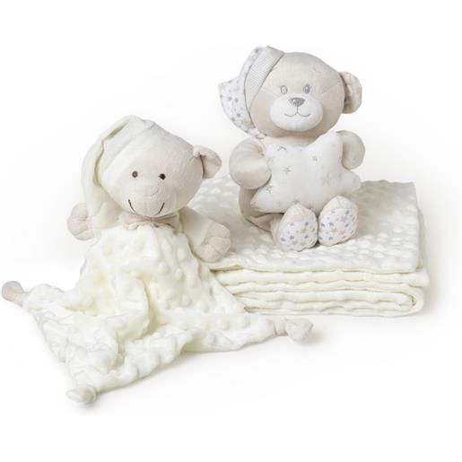 Interbaby set regalo neonato peluche + copertina + doudou orsetto beige