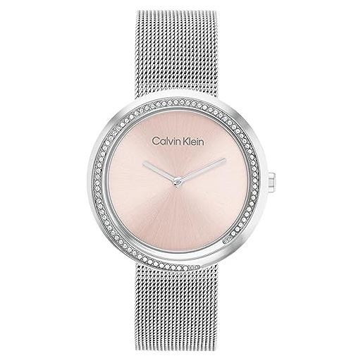 Calvin Klein orologio analogico al quarzo da donna con cinturino in maglia metallica in acciaio inossidabile argentato - 25200149