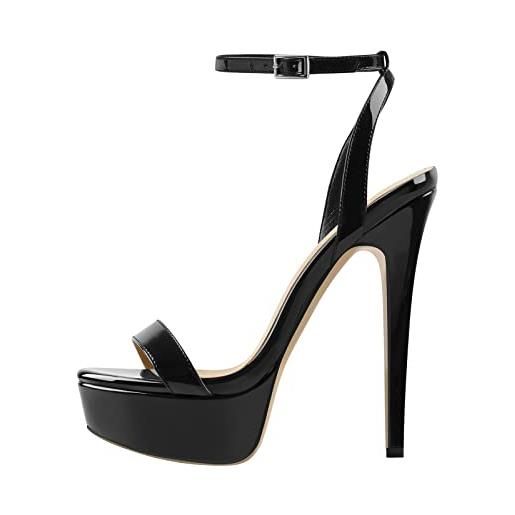 Only maker sandalo da donna con tacco alto, tacco a spillo, nero metallizzato. , 45 eu