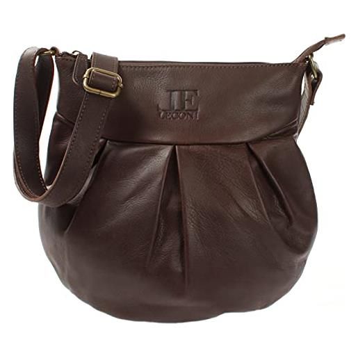 LECONI borsa a tracolla piccola borsa da donna borsa a tracolla borsa in pelle naturale morbida borsa donna in pelle 29x30x3cm marrone le0070