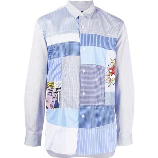 Junya Watanabe MAN camicia a righe con design patchwork - blu