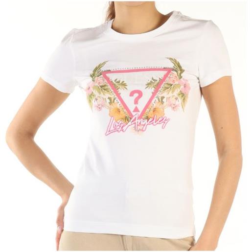 Guess ss cn triange flowers t-shirt m/m bianca logo triang flor donna