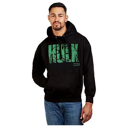 Marvel felpa con cappuccio da uomo hulk text, nera (black blk), m uk