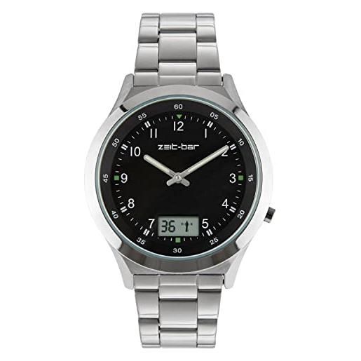 Zeit-Bar orologio da polso radiocontrollato da uomo, con data/secondi, bracciale