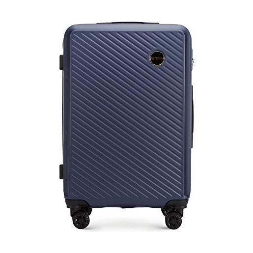 WITTCHEN valigia da viaggio bagaglio a mano valigia da cabina valigia rigida in abs con 4 ruote girevoli serratura a combinazione maniglia telescopica circle line taglia m blu scuro