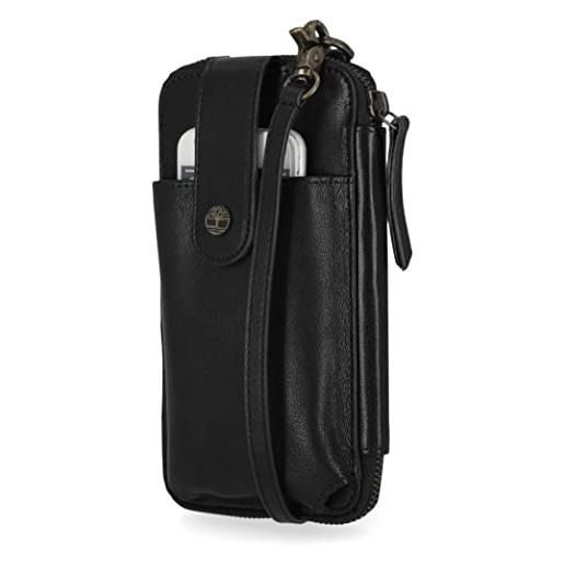 Timberland rfid pelle cellulare crossbody portafoglio borsa, tracolla donna, nero (cav)