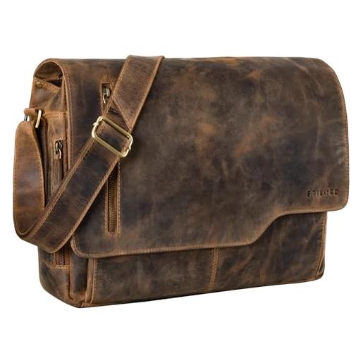 STILORD 'marlon' borsa porta pc 15.6 pollici pelle borsa da ufficio uomo messenger a tracolla moderna borsa porta documenti per università lavoro in cuoio vintage, colore: calais - marrone