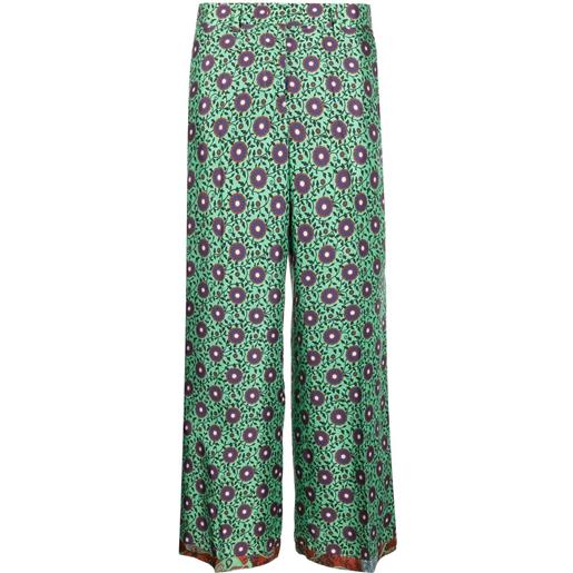 Alberto Biani pantaloni crop a fiori - verde
