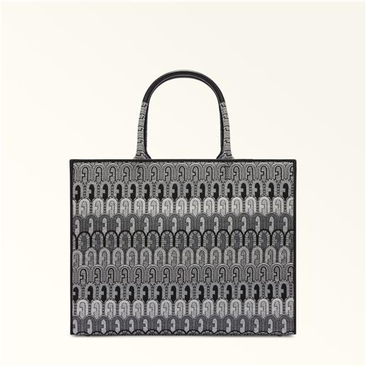 Furla opportunity borsa shopping toni grigio grigio tessuto jacquard arco etnico logo donna