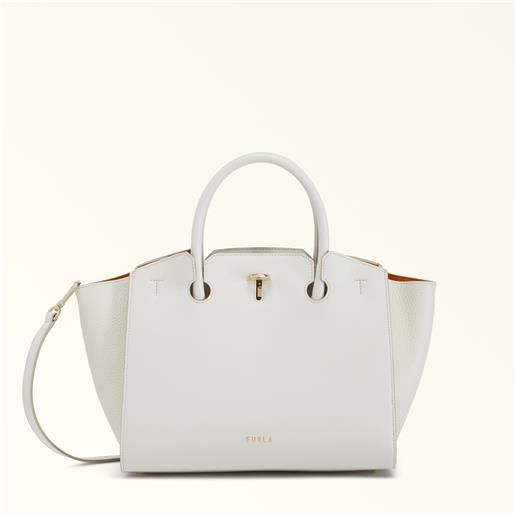 Furla genesi borsa shopping marshmallow bianco pelle di vitello morbida + pelle di vitello granata donna