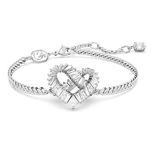 Swarovski matrix braccialetto, motivo a cuore con cristalli e zirconia Swarovski a taglio baguette, placcato in tonalità rodio, bianco