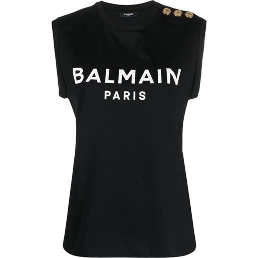 Balmain logo-print button-embellished top - nero